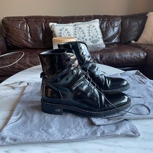 Christian Dior Crystal Embellished Patent Leather Combat boots